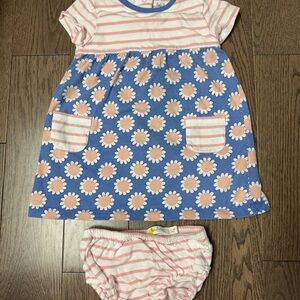 Mini Boden flower striped dress with bloomer size 12/18M